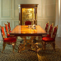 Juego de Mesa y Sillas de Comedor de Lujo Italiano para 8 Personas, Mesa Rectangular de Madera Estilo Francés para Comidas Elegantes