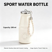 Gobelet à lait en acier inoxydable de 280 ml avec sangle de poignet perlée, tasse de voyage isolée portable anti-fuite