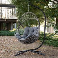 J&M Outdoor L106 Chaise suspendue œuf moderne en rotin tressé pour jardin, balcon et terrasse, avec support de balançoire