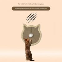 Tapis à gratter pour chat en sisal naturel, écologique et sûr, en forme de tête de chat ou de poisson, avec jouet suspendu et boule, à fixer au mur pour chaton