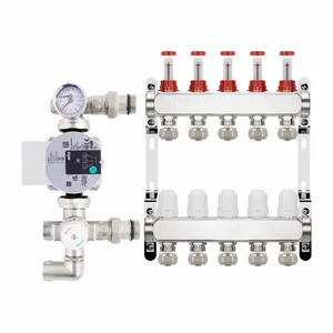 Brass Nickel Coated Stainless Steel Water Hydronic Radiant Underfloor Heating Circuit Flowmeter Complete Manifold Kit Systems