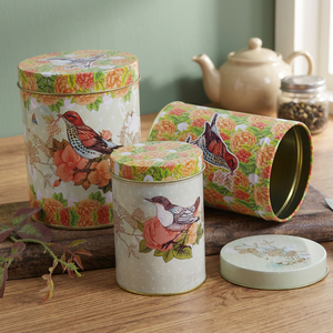 Classic Round Stainless steel Food Containers With Lid Floral Bird Design <b>Storage</b> <b>Boxes</b> For <b>Kitchen</b> Use - Product Image 3