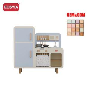 Elisyia Ensemble de jeu de <span class=keywords><strong>cuisine</strong></span> unisexe pour tout-petits, réfrigérateur réaliste avec lumières et sons, fruits et légumes à <span class=keywords><strong>d</strong></span>écouper en bois, jouets DIY pour la maison - Product Image 1