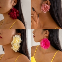 Anting-anting kancing bunga besar gaya Bohemia wanita, renda flanel warna-warni untuk pertunangan
