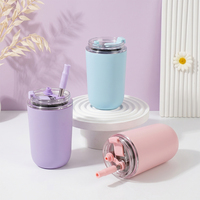 Mug à café portable isotherme en acier inoxydable 304 sans BPA avec double couvercle et paille