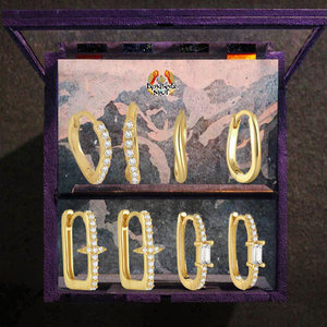 Modernos y Novedosos Sets de Pendientes de Plata de Ley 925 Bañados en Oro con Circonitas, Diseño de Cruz y Estrella de Ocho Puntas, Tipo Stud, Hoop y Colgantes para Mujer - Product Image 2