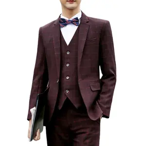High quality slim fitting formal men's suit 3-piece set can be used for campus student slim fitting school uniform set