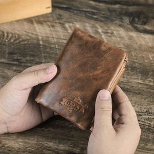 पुरुषों के लिए संपर्क का थोक ट्राइफोल्ड विंटेज पुरुषों का क्रेज़ी हॉर्स लेदर वॉलेट असली लेदर कार्ड धारक सिक्का वॉलेट - Product Image 1