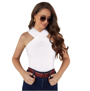 Women's Rib Knit Halter Tank <b>Cross</b> Strap Slim Fit Camisole Solid Color Casual Summer <b>Top</b> - Product Image 1