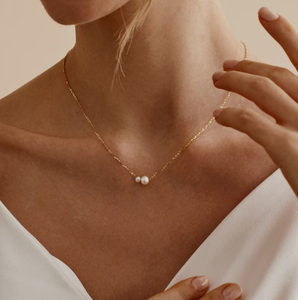 Collana minimalista di perle d'acqua dolce argento puro rotonda di 2 perle collana di perle collana di perle quotidiane gioielli di alta qualità - Product Image 6