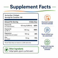 Gélules de Vitamine D3 et K2 MK7 Premium avec Glycinate de Magnésium pour un Soutien Bio disponible, Complément de Bien-être, Vente en Gros OEM