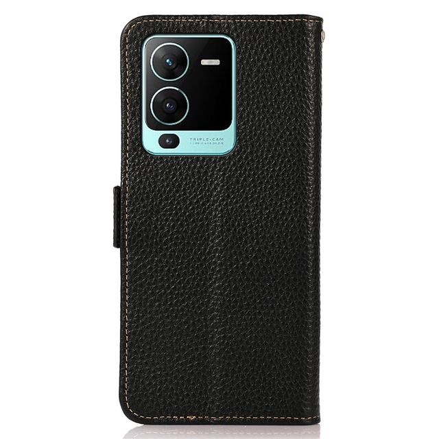 KHAZNEH Litchi Texture Genuine Leather Phone Case for Vivo V25 Pro for Vivo S15 Pro 5G Wallet Luxury Cell Phone Pouch Cover