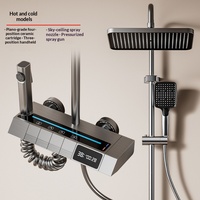 Système de douche à effet cascade numérique mural pour salle de bain avec fonction massage intelligente, en aluminium spatial, design moderne et épuré