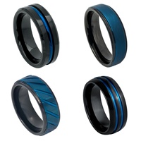 Prix de gros pour hommes 8mm noir bleu plaqué carbure de tungstène bijoux en tungstène de base bagues de mariage pour hommes bagues de mode