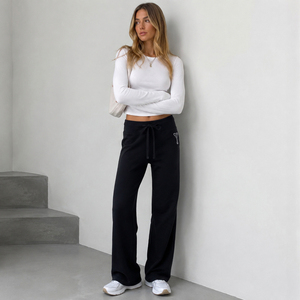 Pantalones de mujer de cintura media con frente plano, estampado digital, bloques de color, con cordón, pierna recta, estilo casual y urbano para verano - Product Image 6