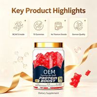 Gummies à mâcher OEM BCAA Protein Boost, 70 unités, sans dioxyde de titane, fabriquées en Allemagne, en forme d'ours, saveur fruitée