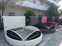 Lit d'hôtel rembourré en bois, moderne, avec rangement, taille Queen, cadre de lit rond