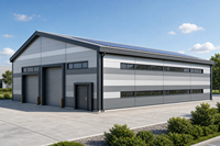 Entrepôt préfabriqué moderne en acier avec façade en bardage métallique diagonal à 45 degrés