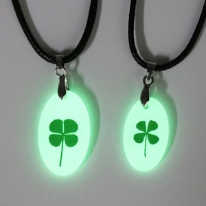 Luminous Lucky Four Leaf Clover Jewelry Charms Necklace <strong>Glow</strong> <strong>in</strong> <strong>the</strong> <strong>Dark</strong> <strong>the</strong> Back Crescent <strong>Star</strong> 4 Leaf Clover Pendant Necklace - Product Image 4