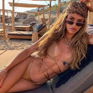 مجموعة بيكيني نسائية مثيرة من ثلاث قطع من HTHS، منخفضة الخصر، مقاومة للماء، قابلة للتنفس، مضادة للأشعة فوق البنفسجية، مصنوعة من السباندكس/النايلون مع طباعة رقمية - Product Image 2