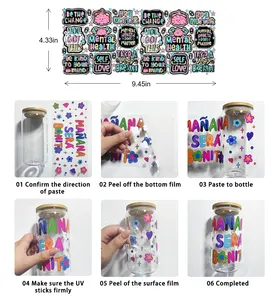 Wholesale Custom Cup Packaging Label Design Uv 3D Dtf Transfers Cup Wrap Label Sticker For 16 Oz Glass Beer Can Cup