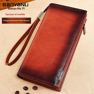 Portafoglio da Uomo in Vera Pelle <span class=keywords><strong>di</strong></span> Vacchetta con Cerniera Lunga, Molteplici Scomparti per Carte, Grande Capacità, Poliestere - Product Image 6