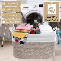 Panier rectangulaire durable en jute blanc, sans odeur, design moderne, écologique, multi-usages, en corde de coton tressée avec poignées pour buanderie