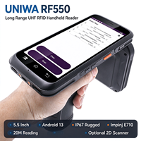 UNIWA RF550 Android13 PDA Tangguh 5.5 Inci IP67 Pembaca RFID UHF Jangkauan Jauh 4GB 64GB Baterai Ganda Pengisian Cepat 18W
