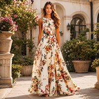 Vestido Personalizado para Mujer, Ropa Personalizada, Estampado Floral Blanco, Sin Mangas, Casual, Verano, Maxi Vestidos para Mujer