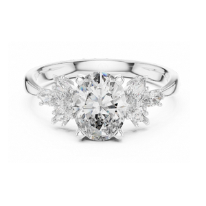 แหวนหมั้นเพชรทรงรี E VVS2 รับรองโดย IGI เพชรเพาะเลี้ยงในห้องปฏิบัติการ ตัวเรือนทองคำแท้ ประดับเพชรทรงมาร์คีส์แบบคลัสเตอร์ ดีไซน์แรงบันดาลใจจากธรรมชาติ แหวนแต่งงาน - Product Image 3