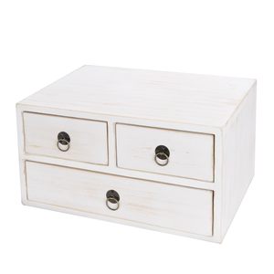 Small White <strong>Wooden</strong> Desk <strong>Storage</strong> <strong>Box</strong> 3 Wire Drawers Single Tier Rectangle Multifunction Lacquered Organization Home Office - Product Image 2