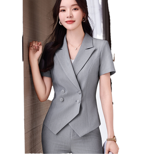 定制高级职业女性夏季商务套装短袖双排扣透气西装外套工作服 - Product Image 1