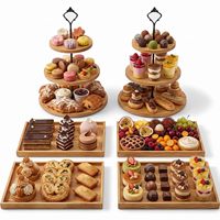 Ensemble de présentoir à dessert en bois 6 pièces, ensemble de présentoir à cupcakes à 3 niveaux avec plateaux de service, présentoir à dessert rustique, ensemble de présentoir à gâteaux