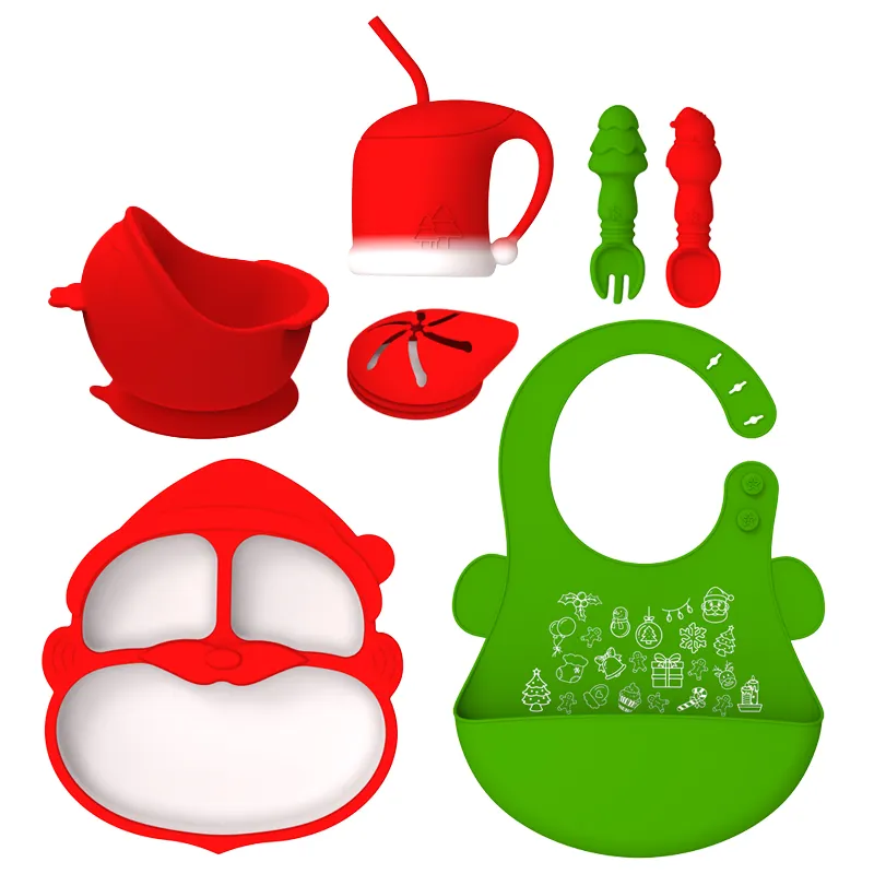 Regalo di natale infrangibile bambini indipendenti per l'alimentazione ciotola di aspirazione per bambini presa piatti Set BPA Free Silicone per l'alimentazione del bambino Set