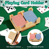 Ensemble de porte-cartes en bois personnalisé avec 360 °   Plateau rotatif avec porte-cartes incurvés Canasta Bridge pour jeux de cartes en famille, seniors et enfants