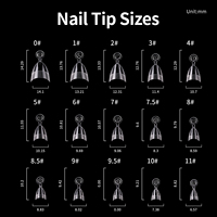 Pointes d'ongles réutilisables demi-couverture OEM d'usine, logo personnalisé, pointes d'ongles transparentes super courtes en forme d'amande française, double forme, 15 tailles