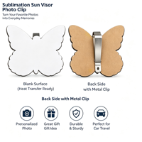 Clip de pare-soleil de voiture vierge pour sublimation, double couche, personnalisable avec photo commémorative papillon, pour une conduite sûre