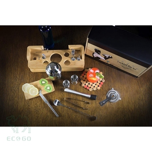 Bartender Kit Cocktail Shaker Bar Set Completo 15 Piezas Utensilios de acero inoxidable de calidad superior Práctico soporte de madera incluido - Product Image 5