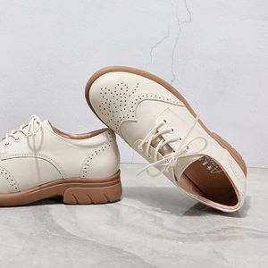 Luxurious <strong>Brown</strong> <strong>Brogue</strong> Leather Flats for <strong>Women</strong> Deep Mouth Soft Bottom Casual Style Top Cowhide Spring British Autumn Winter - Product Image 3