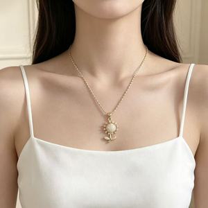 Luxury 18K Gold Plated CZ <b>Crystal</b> Pendant Necklace for Women Elegant Sunflower Heart Star <b>Moon</b> Flower Charm Jewelry Wholesale - Product Image 5