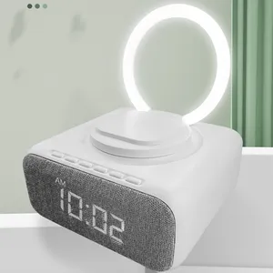 Radio jam Alarm Digital desain baru, dengan Speaker gigi biru lampu malam 15w pengisi daya nirkabel Speaker nirkabel ganda