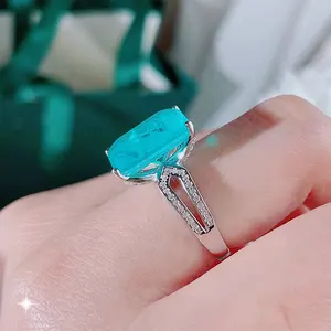 Paraiba 5A zircone taglio smeraldo anelli di bigiotteria gioielli regali anelli di nozze per le donne