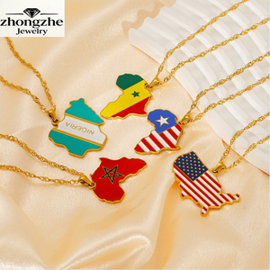Collier pendentif carte du monde Zhongzhe en acier inoxydable 316L plaqué or 18K PVD, bijou de mode personnalisé et étanche, cadeau idéal - Product Image 1