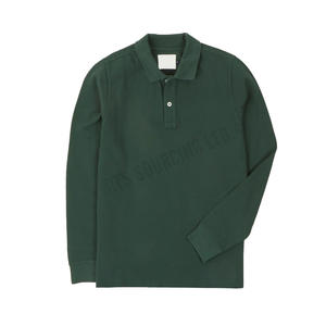 Polo sólido de manga larga para hombre de primera calidad, tela de mezcla de algodón de ajuste clásico, costuras duraderas para oficina o actividades al aire libre - Product Image 3