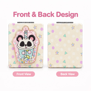Panda <b>Boba</b> Milk Tea Quicksand Compact Mirror 3D Drink <b>Cup</b> Liquid Window 62x85mm Floating Star Glitter Rectangular Pocket Mirror - Product Image 1