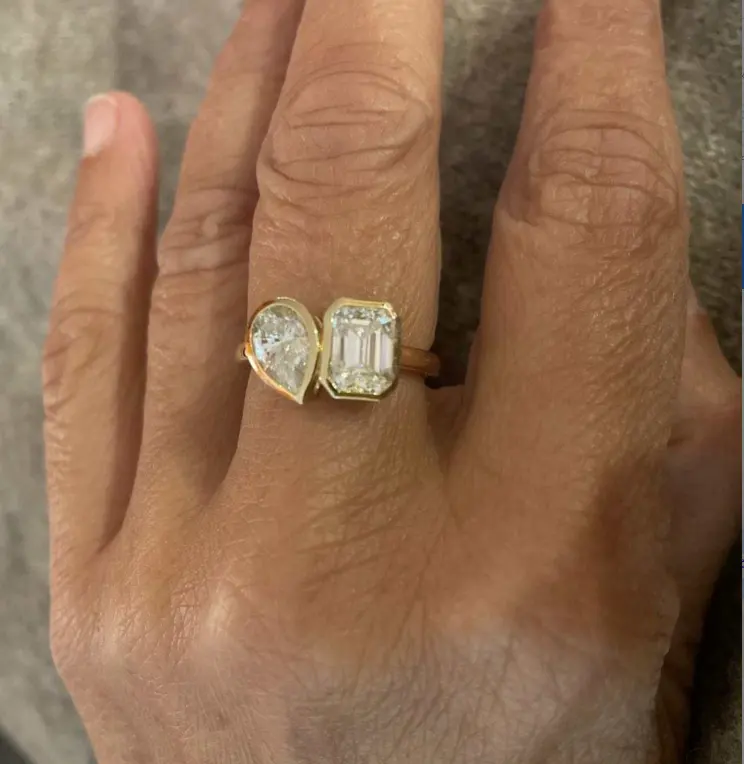 Classic design 2 Stones 9k white yellow Rose Gold Rings Gray Moissanite Jewelry Toi Et Moi Ring
