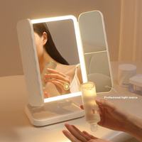 3-Fold LED Makeup Mirror 3X Stepless Dimming Touch Control Adjustable Color Temperature Flexible USB-Powered Angle Adjustment