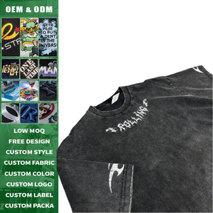 Vintage american gothic print wash distressed tee 100 cotton breathable custom <b>logo</b> small batch - Product Image 2