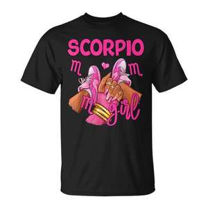 Camiseta con signo del zodiaco de Scorpio para niña, diseño de zapatillas rosas, regalo de cumpleaños para ella - Product Image 1