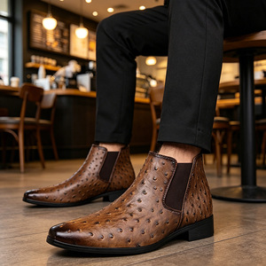 Botas Chelsea Dreamy Stark para Hombre, con Estampado de Avestruz, Punta en Pico, de Cuero Genuino, Estilo Slip-On, para Otoño, Formales, a la Moda - Product Image 2
